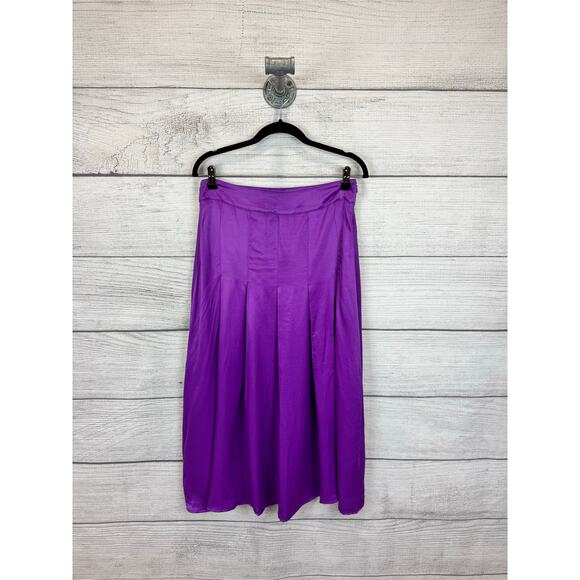 Zara Women's Purple Satin Box Pleat Midi Skirt Size Large - Picture 2 of 10